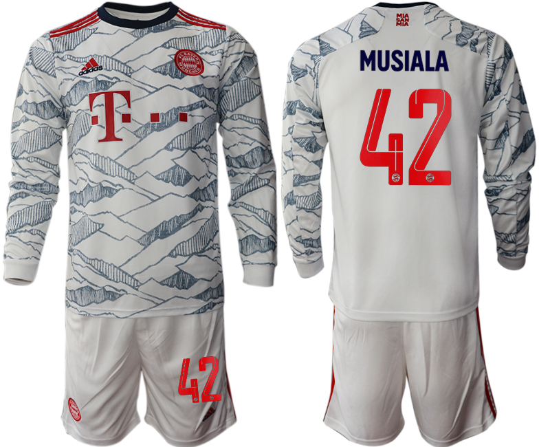 Men 2021-2022 Club Bayern Munich Second away white Long Sleeve #42 Soccer Jersey